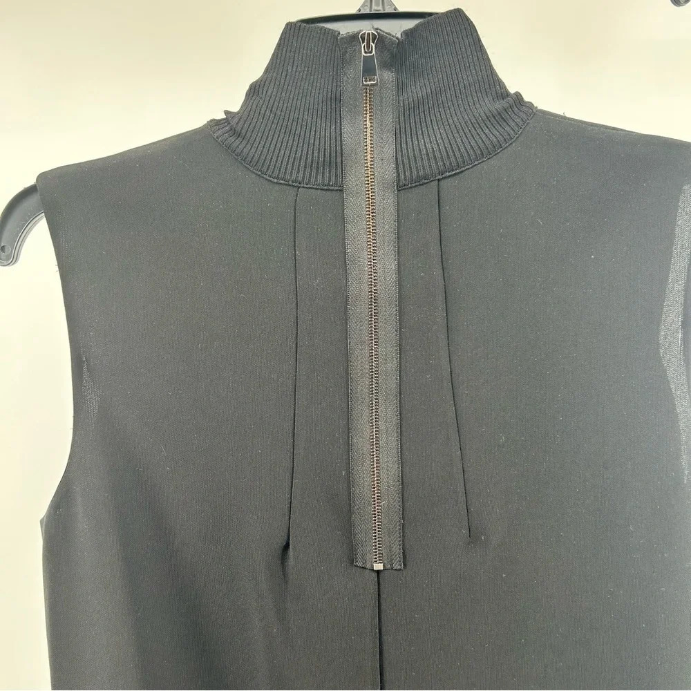 Vince Black Sleeveless Mock Neck Laser Cut Pleated Blouse Top Size S - Picture 7 of 13